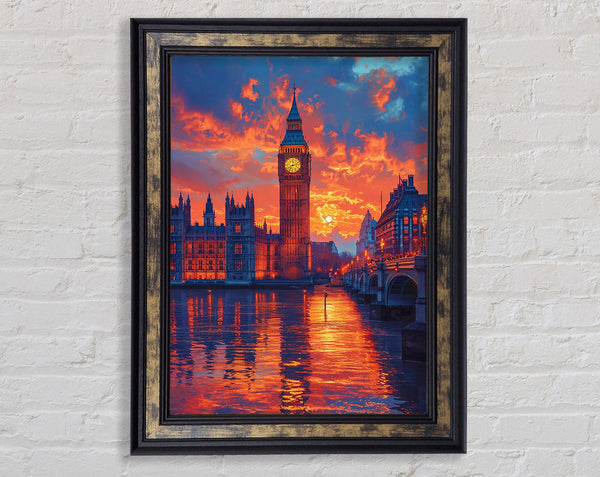 London City Skyline At Night Framed Print