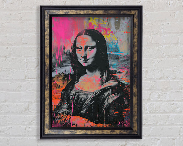 Mona Lisa Graffiti Pink Framed Print