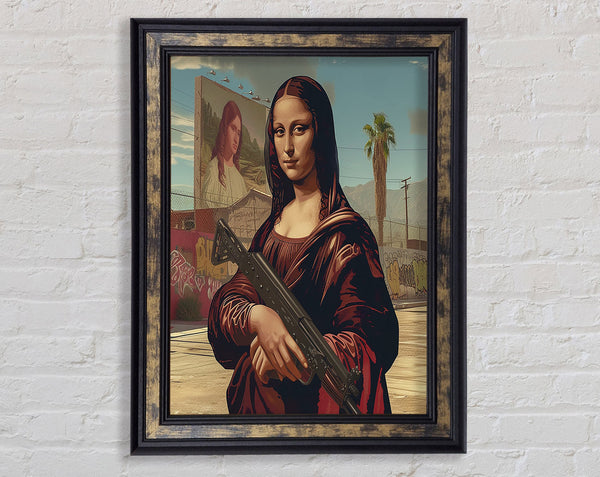 Mono Lisa Gun Framed Print