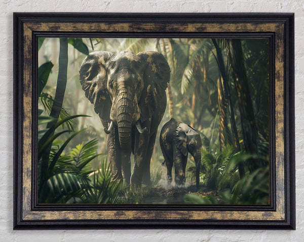 Mother And Baby Elephant Framed Print