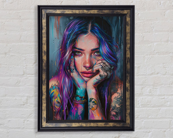 Neon Tattoo Woman Framed Print
