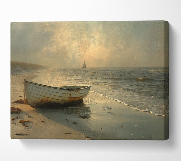  A Canvas Print of Old Wooden Boat Beach Canvas Wall Art