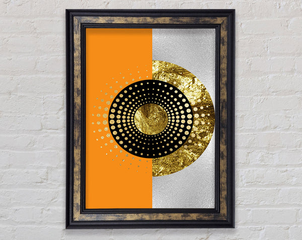 Orange And Gold Dots In A Circle Framed Print