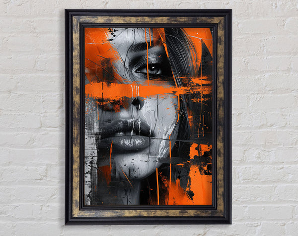Orange And Grey Woman Framed Print