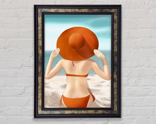 Orange Hat On The Beach Framed Print