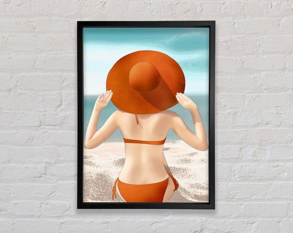 Orange Hat On The Beach Framed Print