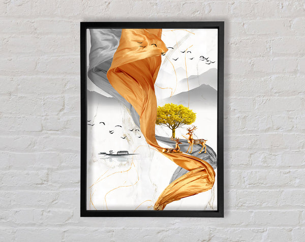 Orange Swirl With Orange Deers Framed Print