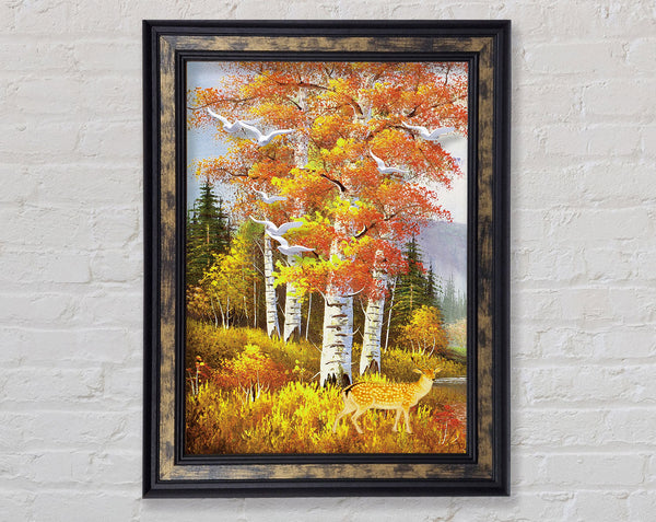Orange Tree Birds Framed Print