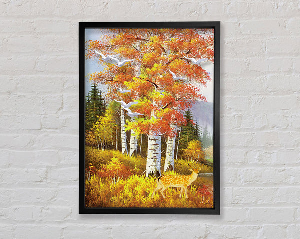 Orange Tree Birds Framed Print