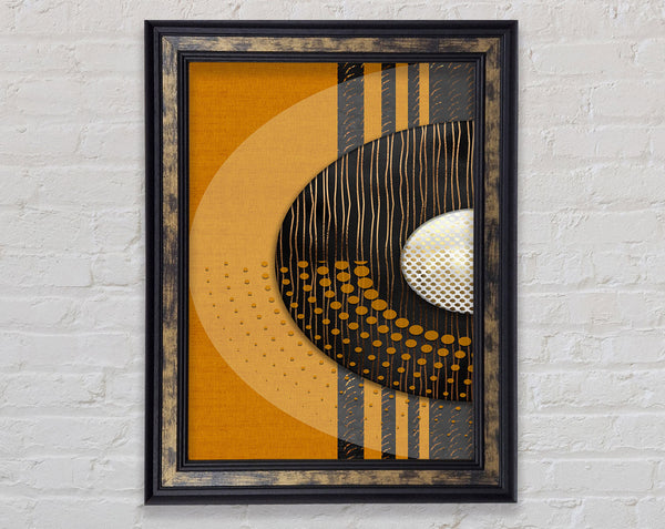 Orange With Abstract Circle Design Framed Print