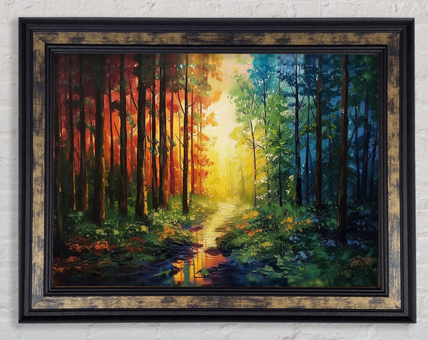 Orange Yellow To Blue Woods Framed Print