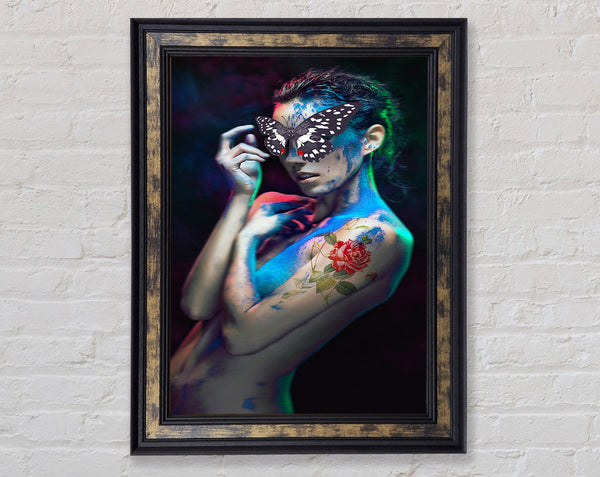 Paint Covered Woman  Tattoo Butterfly Framed Print