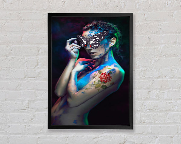 Paint Covered Woman  Tattoo Butterfly Framed Print