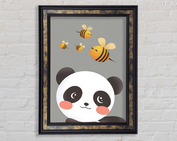 Panda And Bees Framed Print