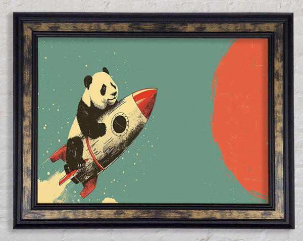 Panda Ona Rocket Framed Print