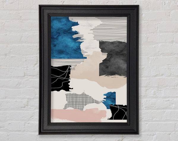 Patchwork Blue  Black And White Framed Print