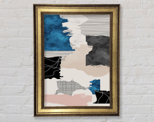 Patchwork Blue  White And White Framed Print