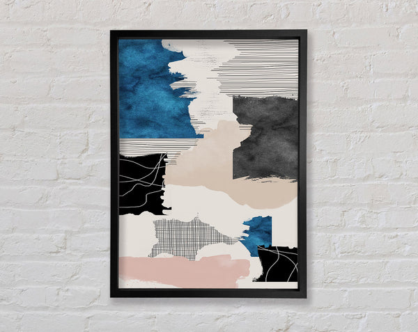 Patchwork Blue  Black And White Framed Print
