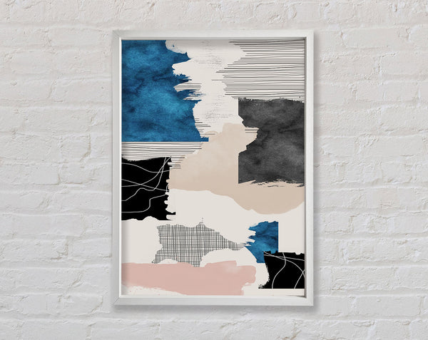Patchwork Blue  White And White Framed Print