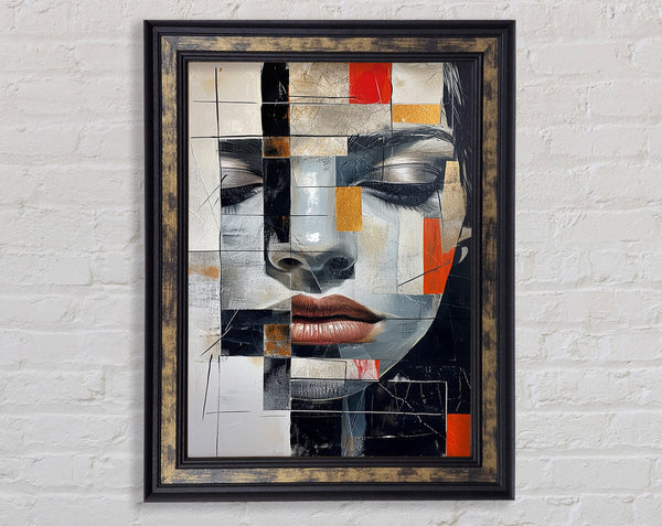 Patchwork Face Graffiti Grey Orange Framed Print