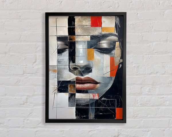 Patchwork Face Graffiti Grey Orange Framed Print