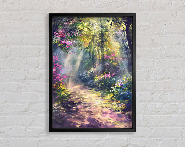 Path Lined With Blooming Flowers Framed Print