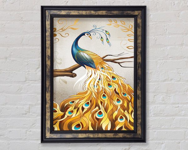 Peacock On Branch Framed Print