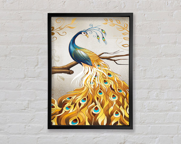 Peacock On Branch Framed Print