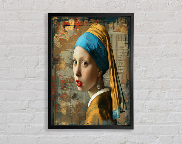 Pearl Earing Distressed Framed Print