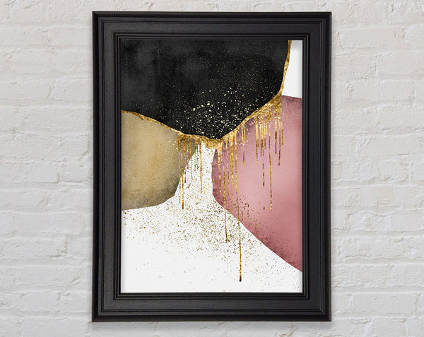 Pink And Black Gold Glitter Framed Print