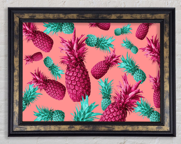 Pink And Green Pineapples Framed Print