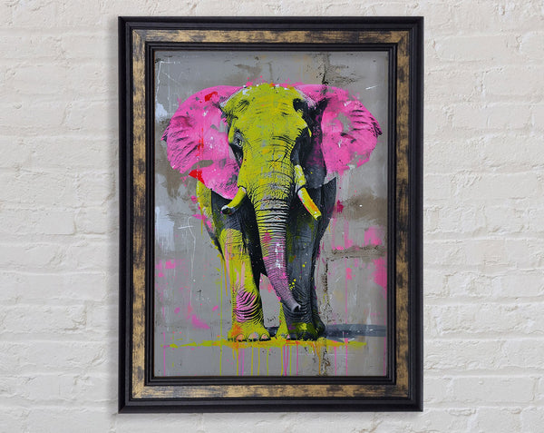 Pink And Yellow Elephant Framed Print