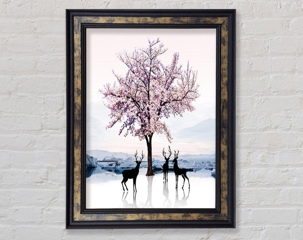 Pink Blossom Deer Framed Print