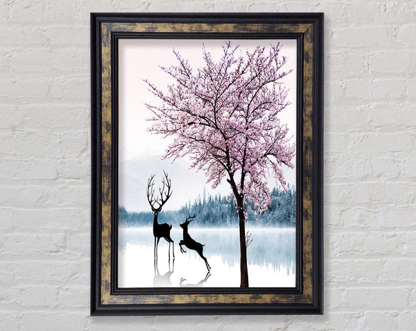 Pink Blossom Tree Stag Framed Print