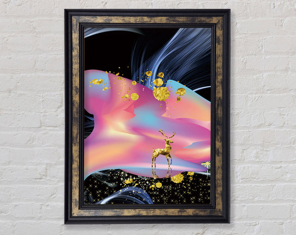 Pink Flow Gold Stag Framed Print