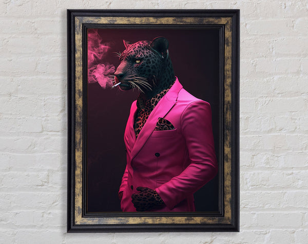 Pink Jacket Leopard Framed Print