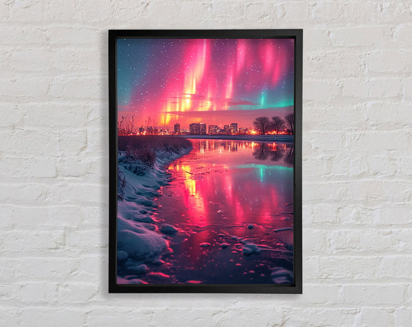 Pink Sky Over City Framed Print