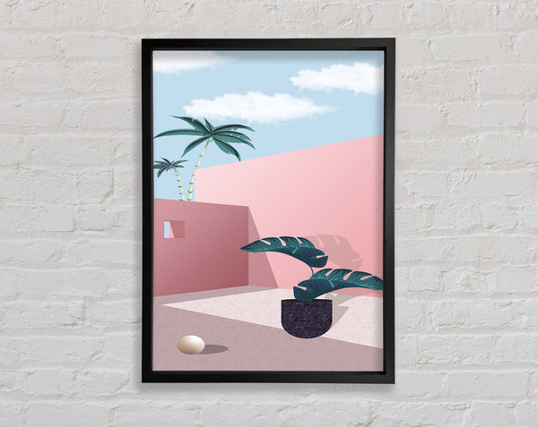 Pink Walls And Palm Tree Framed Print