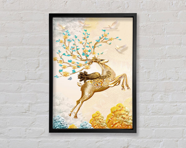 Prancing Gold Reindeer Framed Print
