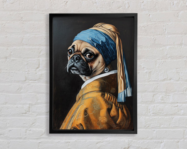 Pug With Pearl Earring Framed Print