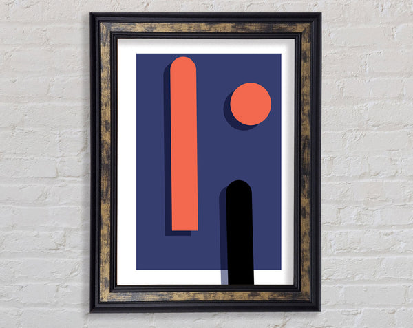 Purple Rectangle With Orange Shapes Framed Print