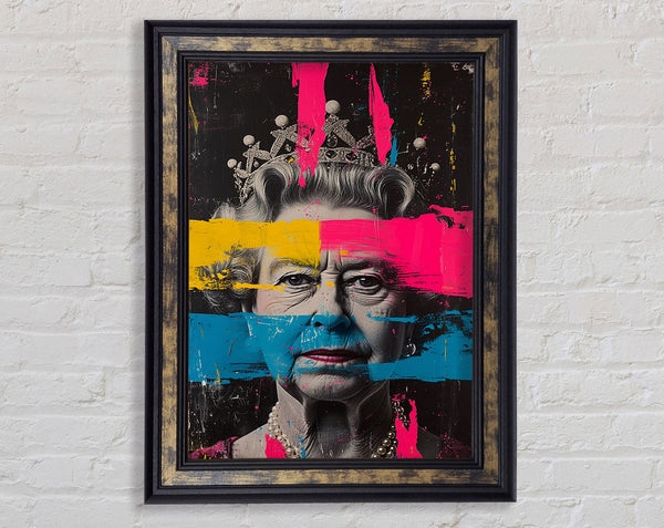 Queen Elizabeth Pink Yellow Blue Graffiti Framed Print