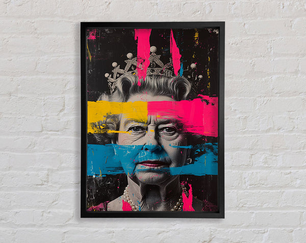 Queen Elizabeth Pink Yellow Blue Graffiti Framed Print