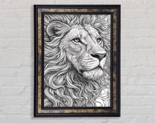 Realistic Line Lion Framed Print