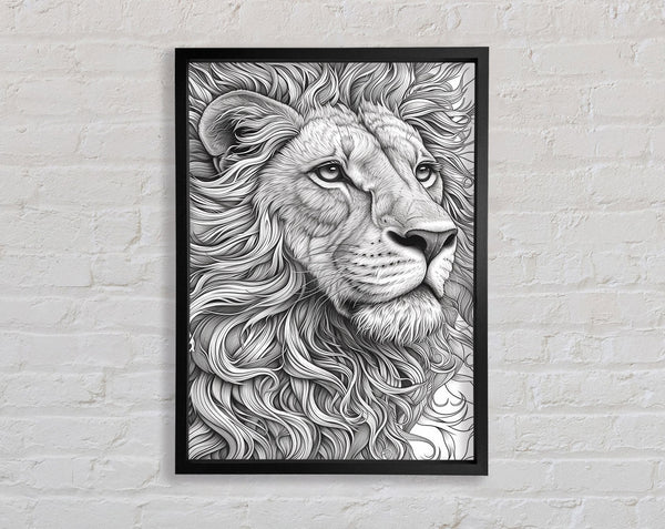 Realistic Line Lion Framed Print