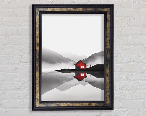 Red Cabin On The Walnut And Walnut Sky Framed Print
