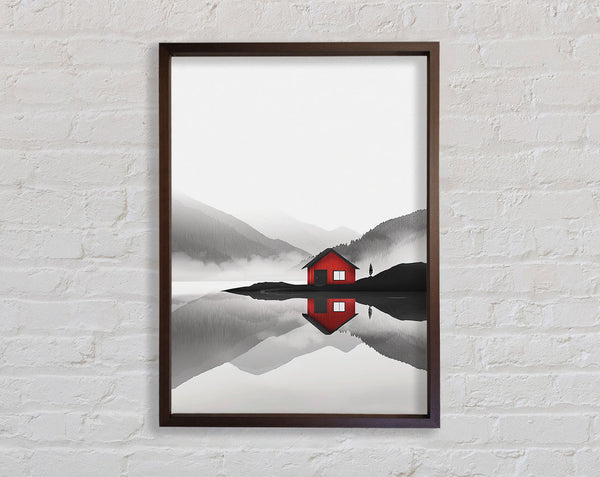 Red Cabin On The Walnut And Walnut Sky Framed Print