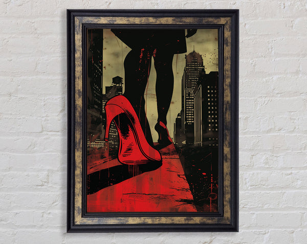 Red Heels In A Dark City Framed Print