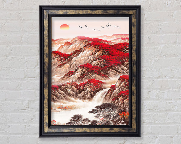 Red Trees On Mountains Framed Print
