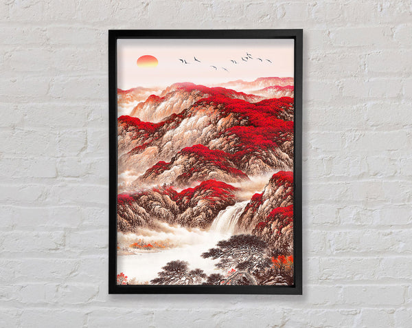Red Trees On Mountains Framed Print